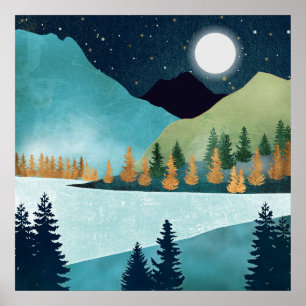 Poster Lac au lever de lune