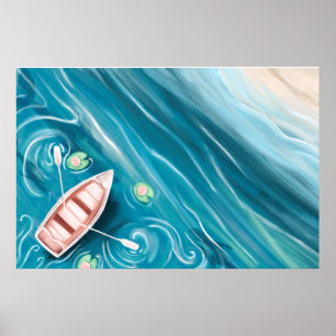 Poster Lac Avec Baleines Et Pads À L'Huile