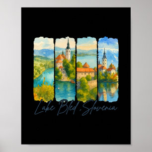 Poster Lac Bled Slovénie Voyage Séjour Pinceau Souvenir