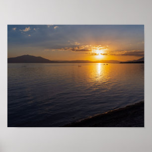 Poster lac chapala & montagnes le long de l'horizon au co