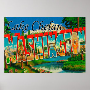 Poster Lac Chelan, Washington - grandes scènes de lettre