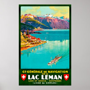 Poster Lac de Genève, vue régionale, Suisse, cru
