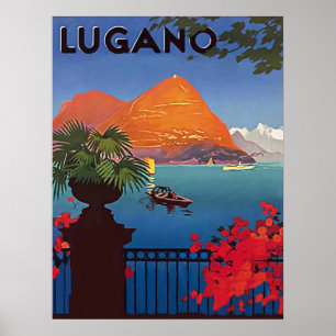 Poster Lac de Lugano, vue depuis la terrasse de l'hôtel, 