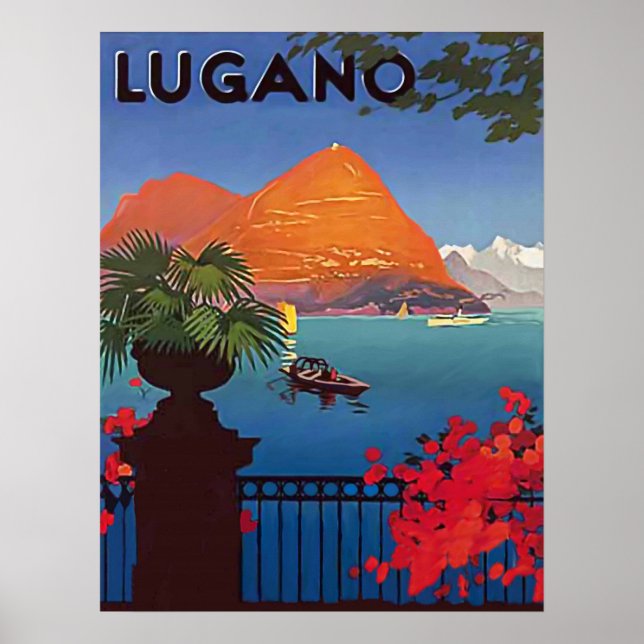 Poster Lac de Lugano, vue depuis la terrasse de l'hôtel,  (Devant)