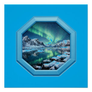 Poster Lac de montagne reflète les lumières du nord dans