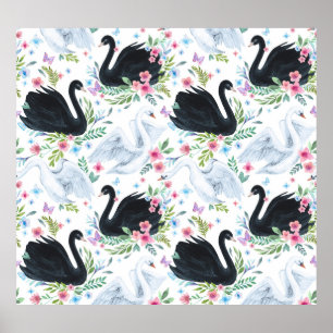 Poster Lac des Cygnes : Motif pastel aquarelle.
