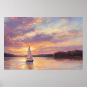 Poster Lac des Ozarks Voilier au coucher du soleil Aquare