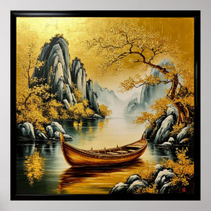 Poster Lac doré tranquille avec une nature pittoresque