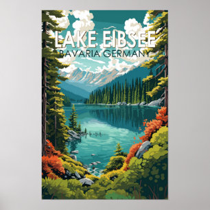 Poster Lac Eibsee Allemagne Voyage Art Vintage