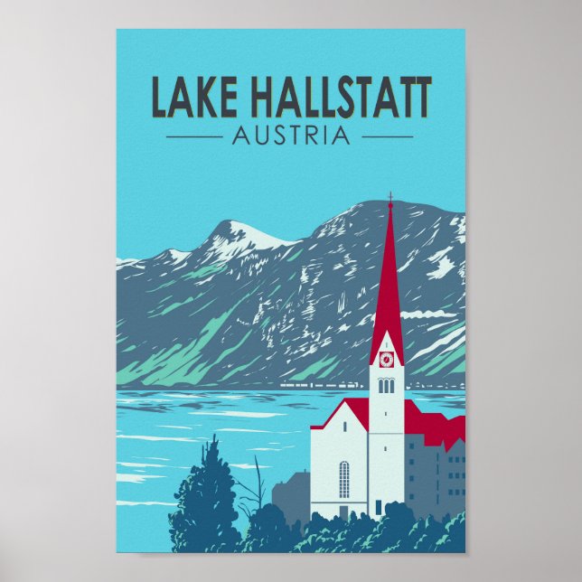 Poster Lac Hallstatt Autriche Travel Art Vintage (Devant)