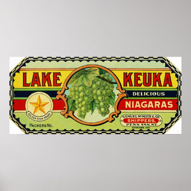 Poster Lac Keuka Niagara Grapes Étiquette 2 (Devant)