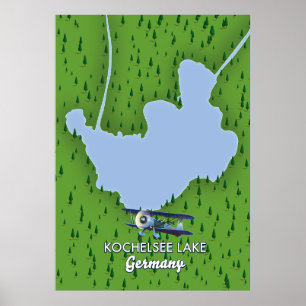Poster lac Kochelsee, carte Allemagne 