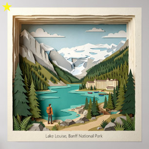 Poster Lac Louise Banff Canada Collage en Papier Diorama