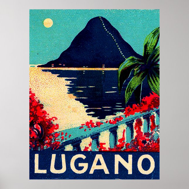 Poster Lac Lugano, Suisse, vue sur la terrasse de l'hôtel (Devant)