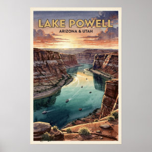 Poster Lac Powell Arizona et Utah Voyage Rétro