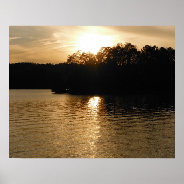 Poster Lac Sunset Sepia Pêche Cadeaux Pêcheur Papa Art (Devant)