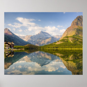Poster Lac Swiftcurrent avec l'hôtel Many Glacier et
