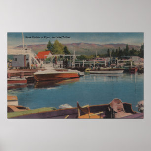 Poster Lac Tahoe, CA - Port de plaisance à Bijou Wooden
