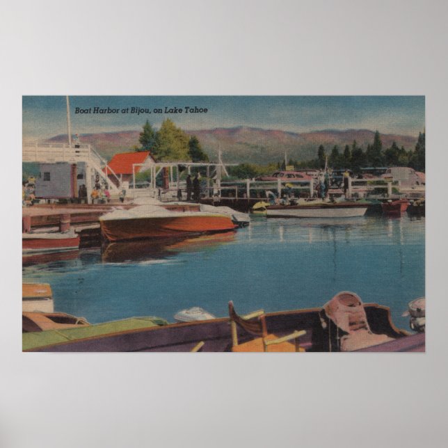 Poster Lac Tahoe, CA - Port de plaisance à Bijou Wooden (Devant)