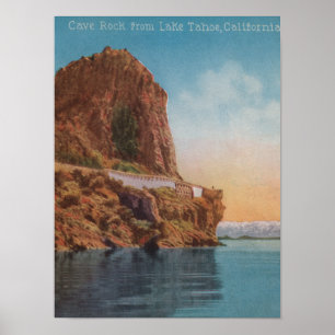 Poster Lac Tahoe, CA - Rocher de la grotte depuis la vue 
