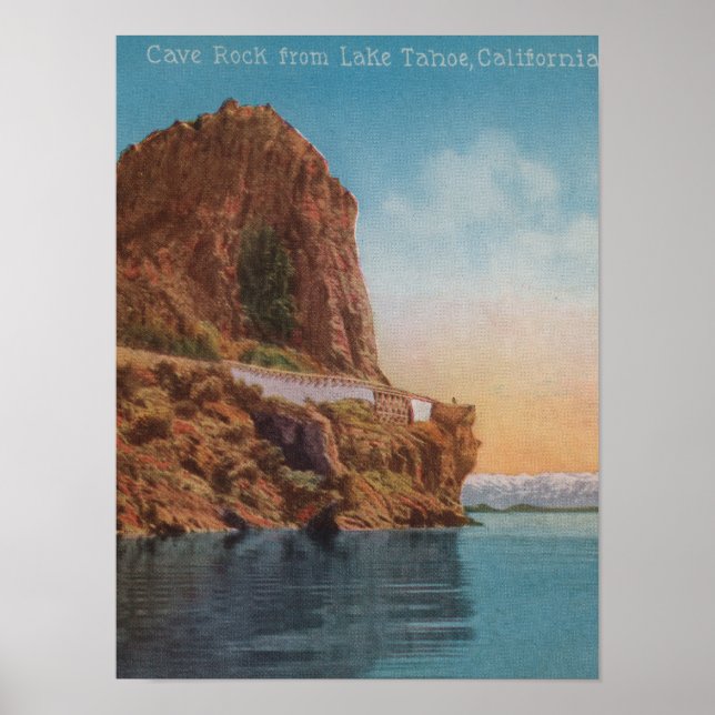 Poster Lac Tahoe, CA - Rocher de la grotte depuis la vue  (Devant)