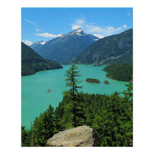 Poster Lac Turquoise de Snowy Mountain à Washington