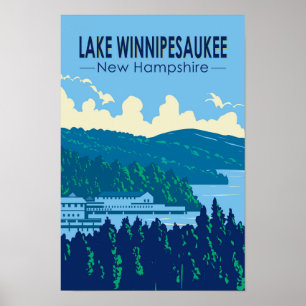 Poster Lac Winnipesaukee Art de voyage rétro New Hampshir