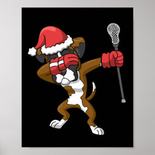 Poster Lacrosse Dabbing Boxe Chien Lax Sports de Noël