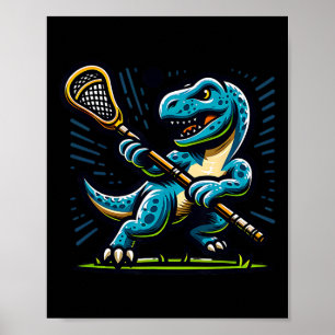 Poster Lacrosse Dinosaure Sport Tendance Rétro Drôle Pour