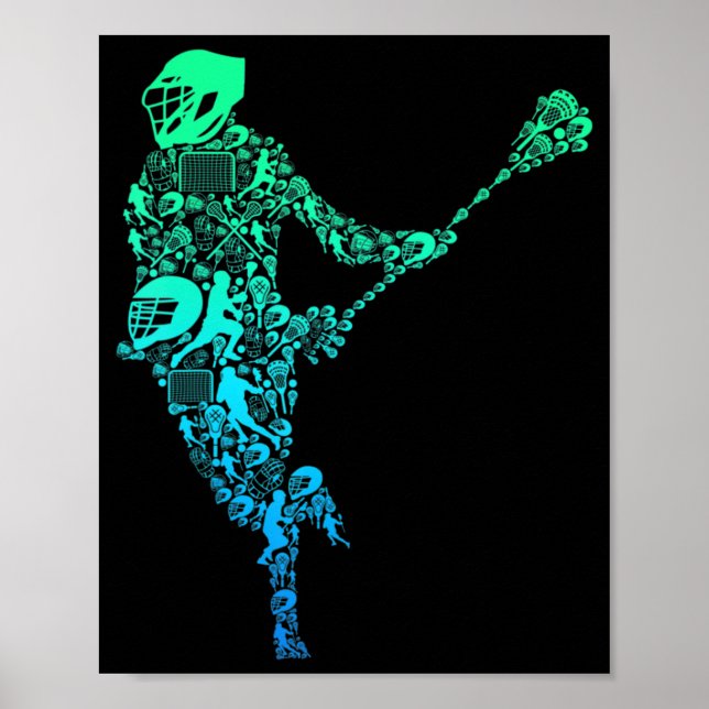 Poster Lacrosse Joueur Jeunes Hommes Garçons Enfants (Devant)