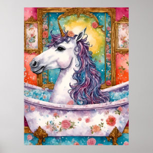 Poster L'adorable licorne dans le bain