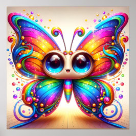 Poster L'adorable papillon arc-en-ciel apporte le bonheur