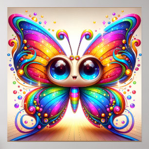 Poster L'adorable papillon arc-en-ciel apporte le bonheur