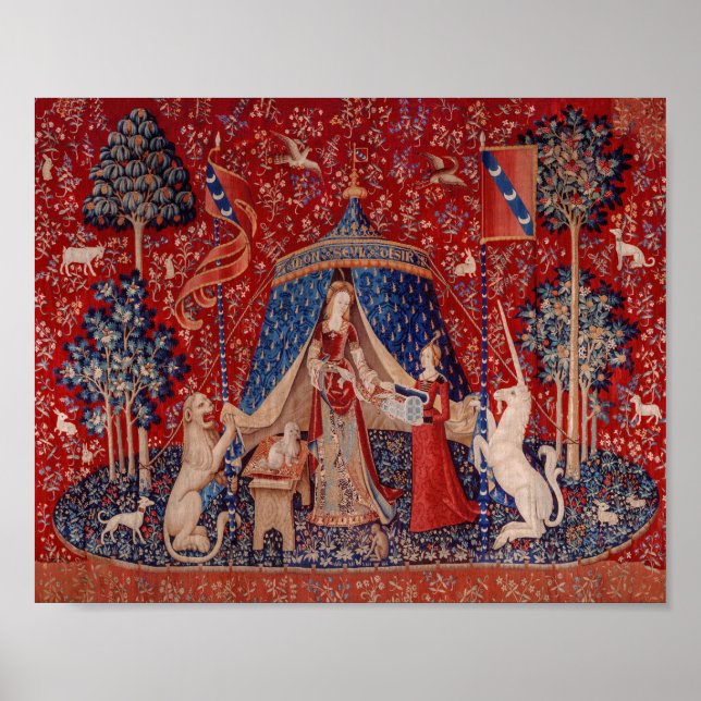 Poster Lady and Unicorn Medieval Tapestry Desire (Devant)
