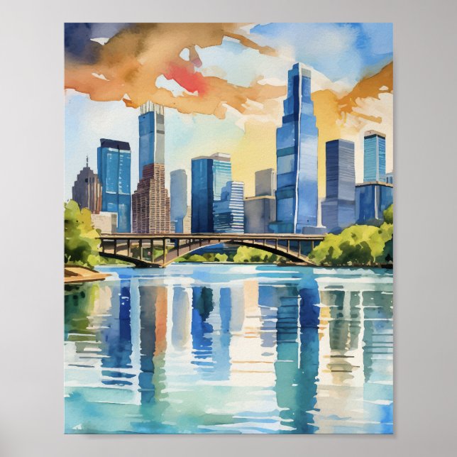 Poster Lady Bird Lake Austin Texas Aquarelle (Devant)