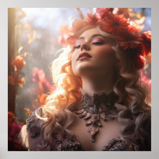 Poster Lady de la couronne de fleurs