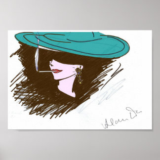 Poster Lady in Hat Illustration