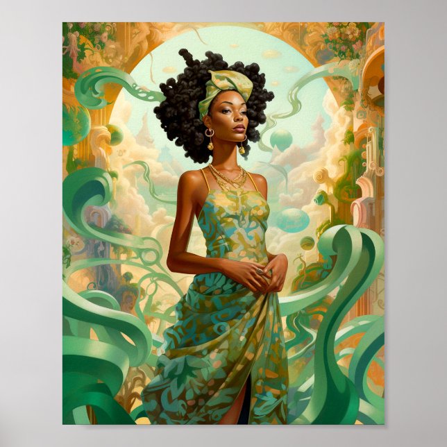 Poster Lady In Surreal World Art Africain Américain (Devant)