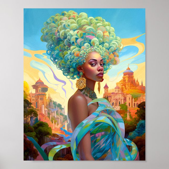 Poster Lady In Surreal World Art Africain Américain (Devant)