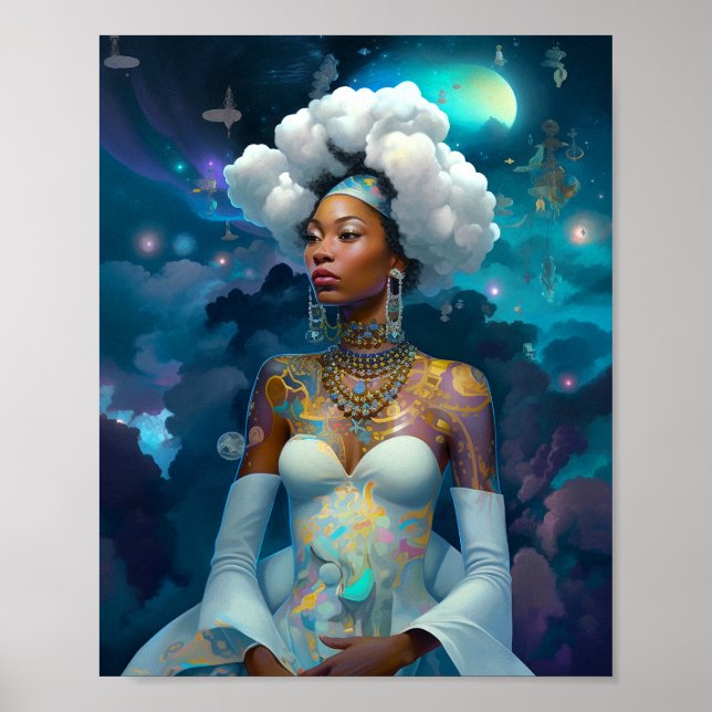 Poster Lady In Surreal World Art Cosmique Africain-Améric (Devant)