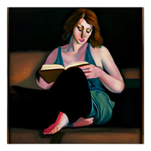 Poster Lady Lecture d'un livre juste froid