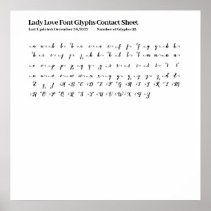 Poster Lady Love Font Glyphes Contact Feuille