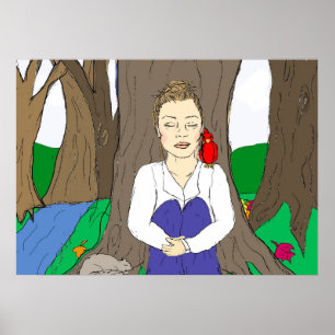 Poster Lady Méditation dessinée à la main dans la forêt