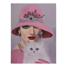 Poster/Lady mit einer weißen Katze