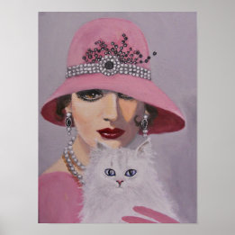 Poster/Lady mit einer weißen Katze Poster