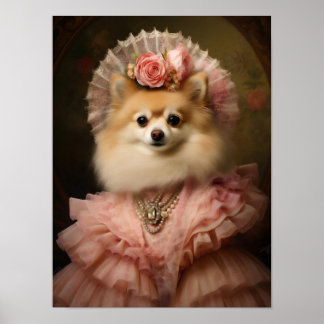 Poster Lady Pomeranian Portrait, Victorian Animal Portrai