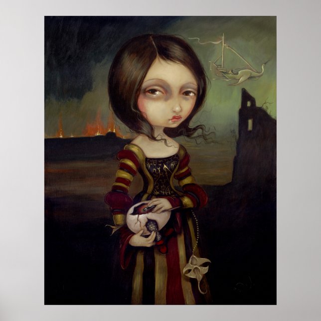 Poster Lady with a Bosch Egg lowbrow gothic Art Imprimer (Devant)