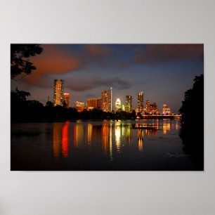 Poster Ladybird Lake Austin Texas Night Skyline