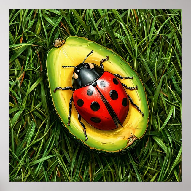 Poster Ladybug sur l'herbe (Devant)