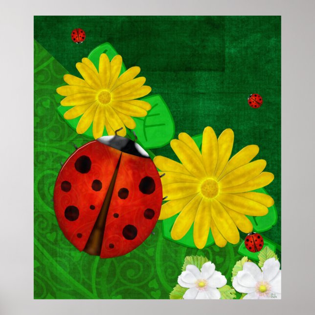 Poster Ladybug Whimsey 3D Folk Art (Devant)